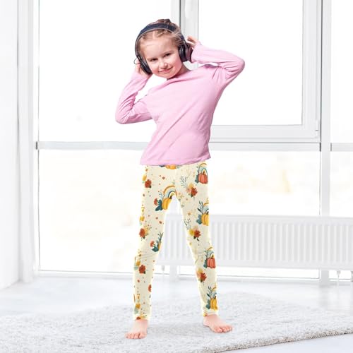 Rainbow Pumpkin Flower Girls Leggings Soft Stretch Workout Yoga Dance Pants for Kids Casual Tights4