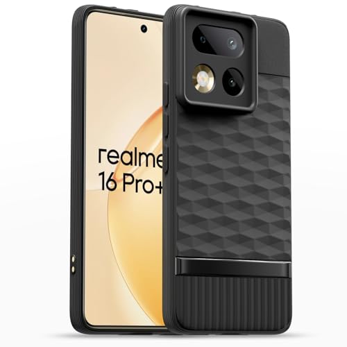 Image of Pikkme Back Cover for Realme 16 Pro Plus 5G Camera Protection 3D Hexa Cube Design Silicone Protective Bumper Case (Black)