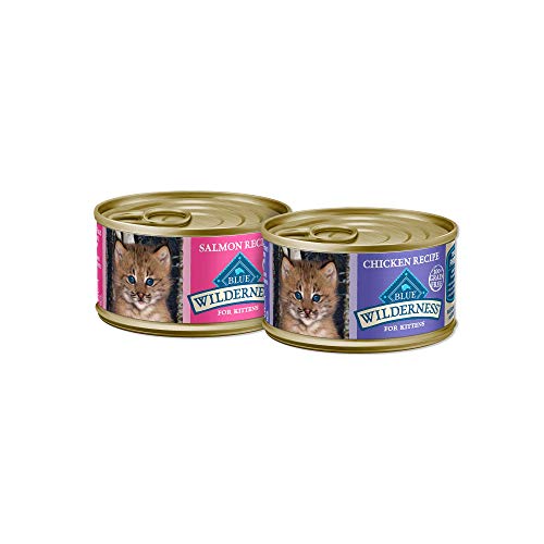 Image of Blue Buffalo Wilderness High Protein Grain Free, Natural Kitten Pate Wet Cat Food Variety Pack, Chicken, Salmon, 3-oz Can, 24 Count