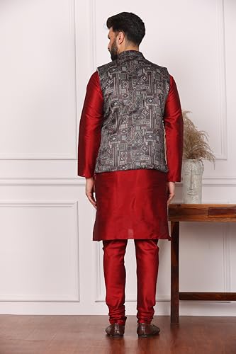 Image of Kurta With Churidar & Multicolor Nehru jacket Set