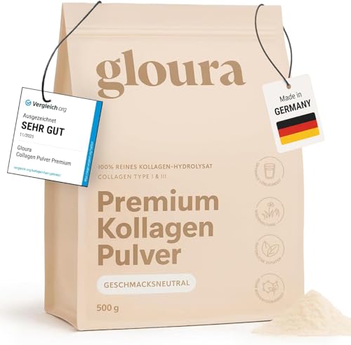 Gloura Premium Kollagen Pulver, 100 % reines Collagen Hydrolysat Typ 1 & 3, 500g - geschmacksneutral, frei von Zusätzen, gute Löslichkeit – Ansicht 1