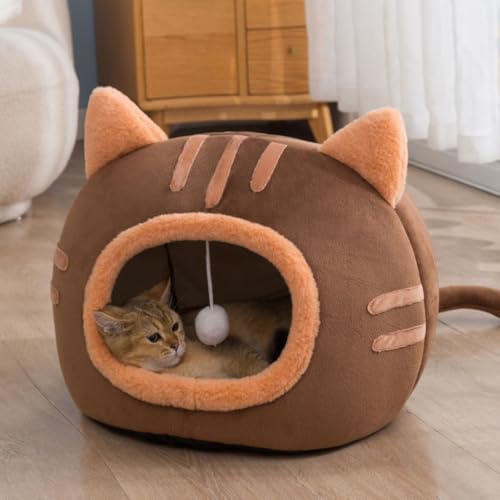 猫ベッド 猫ハウス ペットベッド 犬小屋 ペットハウス ドーム型 クッション ソファー 隠れ家 冬 おしゃれ 40*40*32cm ハウス コーヒー色 暖かい 小型犬 ふわふわ ボア 犬用ベッド ネコベッド 洗える 猫寝床半密閉型