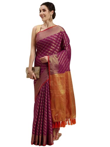 Image of Panzora Women's Banarasi Silk Woven Zari Work Saree With Unstitched Blouse Piece
