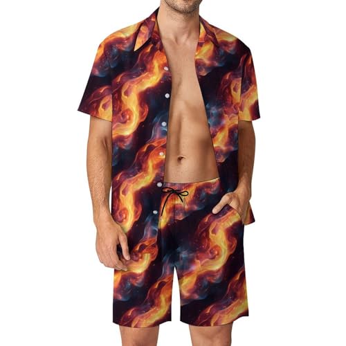 Lyngora Cool Blue And Red Flames Print Mens Summer Vacation