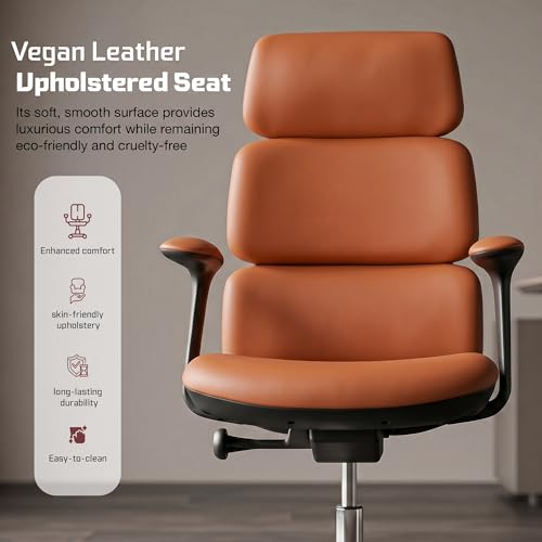 Image of DROGO Cloud Ergonomic Office Chair for Work from Home | Premium Vegan Leather with 3-Section High Backrest Cushion | Computer Chair with 4 Recline Tilt-Lock Positions & Heavy Duty Metal Base (Orange)