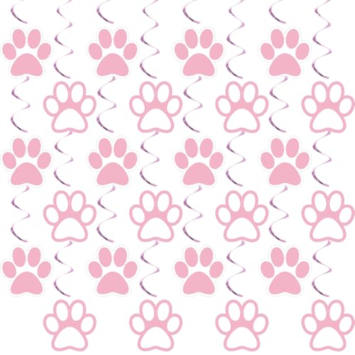 Image of Weecent 24 Pcs Dog Paw Prints Themed Party Hanging Swirl Pink White Puppy Birthday Decorations Banners Paw Prints Ceiling Streamers for Pets Birthday Baby Shower Party Favors Supplies