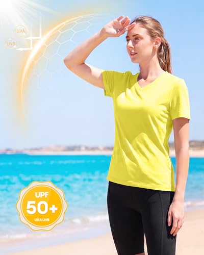 Image of Runhit Womens Workout Tops Short Sleeve UPF 50+ Athletic Sun Shirts Quick Dry V Neck T-Shirt Moisture Wicking Gym Hiking Tee
