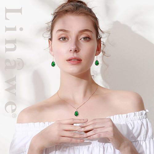 Linawe EX5T001SET_GRN_ROS Emerald Green Crystal Rose Gold Jewelry Sets thumb #2