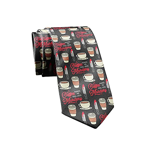 Crazy Dog T-Shirts Funny Coffeeholic Tie for Men - Coffee Makes Me Feel Less Murdery - Novelty Necktie Gift for Caffeine Lovers Enthusiasts and Baristas Humorous Outfit Accessory