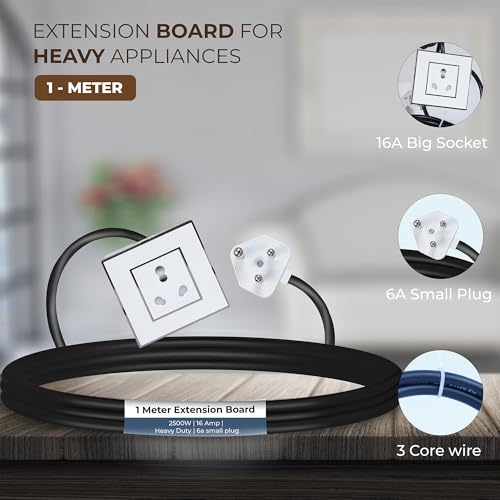 Image of Extension Board Heavy Duty Multi Socket 15A /16A /20A (2500 Watts 6A Small Plug, 1 Meter)