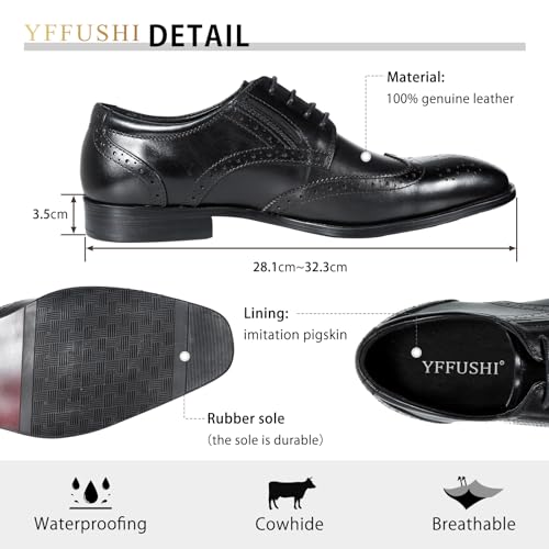 YFFUSHI Men's Oxfords Shoes Classic Leather Wingtip Lace Up Modern Formal Dress Shoes4