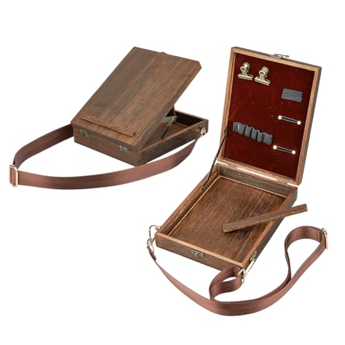 SUPERFINDINGS Writers Messenger Wood Box Tabletop Easel Box Painting Brush Tool Storage Cage Portable Storage Easel Box with Band for Outdoor Painting Drawing Sketching Writing