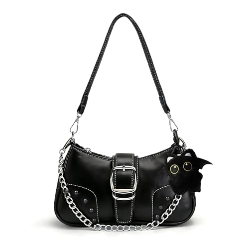 ZHITENG Y2K Bag, Bolso de Mano Y2k, Con llavero de Muñeca Bolsos para Mujer, Bolso Vintage Retro Impermeable, Espacioso Pequeño Bolso Bandolera Hobo para Trabajo Oficina Viajes Día a Día Fiestas (A)