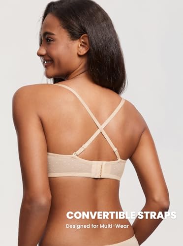 Image of DOBREVA Unlined Lace Strapless Bra Sexy See Through Plus Size Convertible Underwire Bras