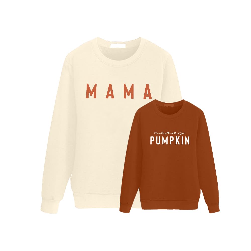 ASTANFYMommy And Me Matching Outfits Mama Sweatshirt Toddler Girl Fall Outfits Family Photo Outfits Pumpkin Sweatshirt