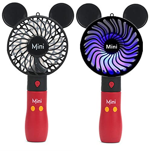 Kbinter Cute Personal Mini Fan Handheld & Portable USB Rechargeable 1 Speed USB Fans with Colorful LED Light Adjustable for Indoor Or Outdoor Activities Cute Mouse