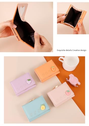 Image of Valerie Cute Small Wallets Clutch for Teen Girl Women PU Leather Trifold Small Wallet Cash Pocket 3D Buckle Card Holder Coin Purse with ID Window for Girls Women (Orange)