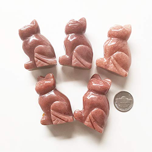 Manekieko Natural Strawberry Quartz Crystals and Healing Stones, Pocket Carved Lucky Cat Figurines Collectibles 2 Inches Room Decor - Image 3