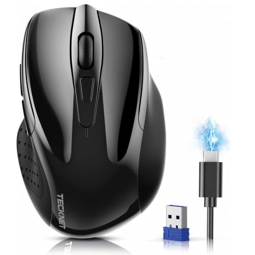 TECKNET �}�E�X ���� Bluetooth 2.4GHz �É� 4800DPI 6�i�K���� �G���S�m�~�N�X ���C�����X�}�E�X Type-C�[�d 6�{�^�� �����ڑ��\ Windows/macOS/Chrome/Linux�Ή� �߂�/�i�ރ{�^������ ��