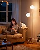 Lightdot 63IN Gold Floor Lamp with U Pole, 2 Globe Mid Century Standing Lamps with Warm White LED Bulbs, Unique Vintage Tall Floor Lamp for Living Room/Wedding/Party