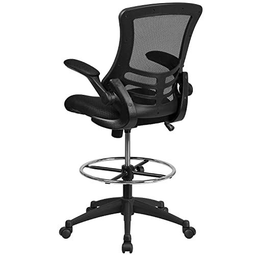 Flash Furniture Kelista Mid-Back Black Mesh Ergonomic Drafting Chair With Adjustable Foot Ring And Flip-Up Arms #TOP4