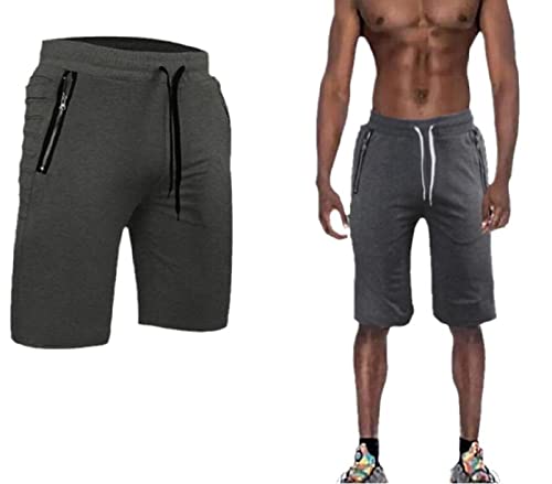 Short D'athlétisme pour Homme avec Poches Zippées Taille Élastique Cordon De Serrage Sports De Plein Air Fitness Basketball Short D'entraînement Gris foncé 3XL Cover