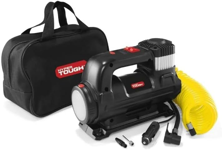 Hyper Tough DC 12V Digital Tire Inflator with included storage bag and accessories