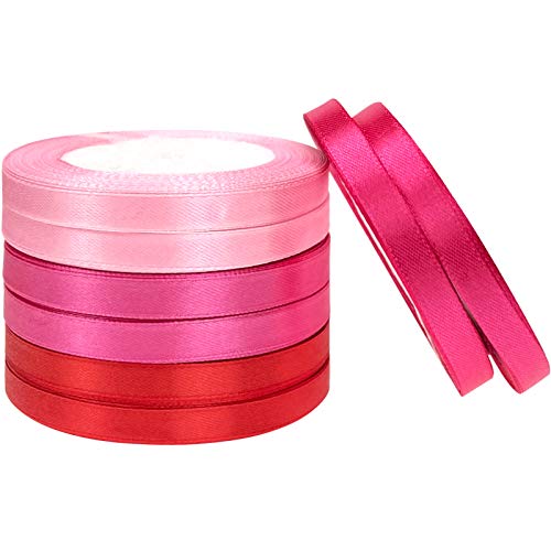 Llxieym Valentine's Day Satin Ribbon Gift Wrapping Ribbon For Valentine's Day Wedding Crafts Decoration Diy Supplies, 0.39 Inch Wide (Red, Rose, Peach, Pink) #TOP27