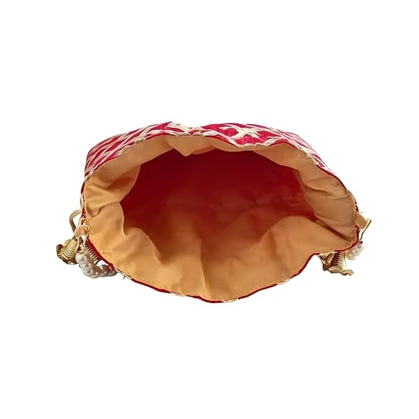 DUCHESS Women's Gota Patti Maroon Potli Bag Purse with Pearl Handle (Pack of 10) - Image 7