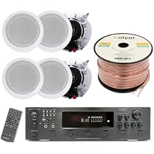 Home Theater System Kit - 6000 Watts Bluetooth Amplifier with 5.25" 6 Qty of 175 W Each in-Wall in-Ceiling Speakers & 16 Gauge 250 ft. Spool of Speaker Zip Wire, Perfect for Home/Office/Bar by Vaiyer