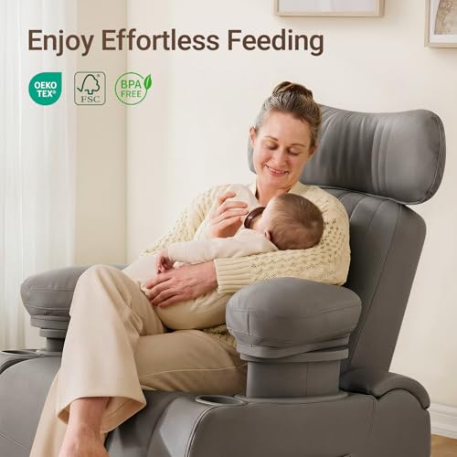 Image of MAMAZING Lullapod Max Power Nursery Rocking Chair with Independent Recline & Footrest, Swivel Nursery Recliner Glider with Electric Adjustable Armrests, Silent Rocking, Oeko-TEX Certified