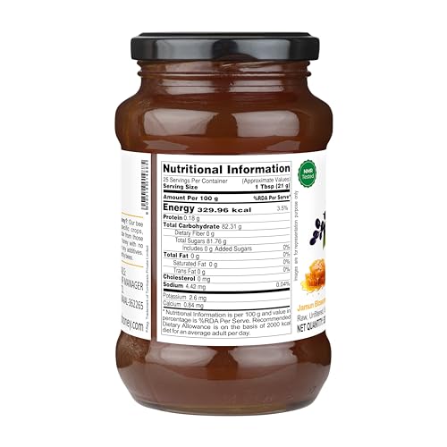 Image of INDIGENOUS HONEY Organic Jamun Honey Pure Unprocessed 17.64 Glass Jar | Raw Natural Sugar Free Monofloral Unfiltered Honey Pack of 1