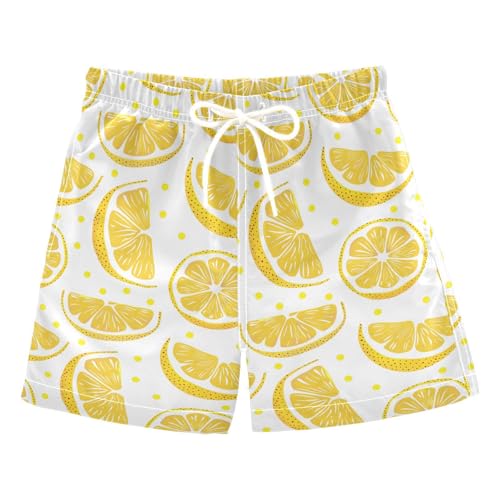 ALAZA Lemon on White Boys' Swim Trunks Beach Shorts Quick Dry Swimsuit 5T