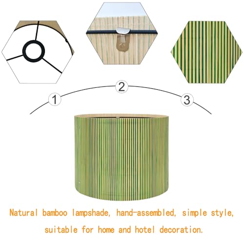 Image of Modern lamp shade Art decorative Green Lines Minimalist 11.8x9Inch | Rustic Classic Easy Matching,Unique bamboo material,Ideal for Table and Floor Lamps,Effortless Installation