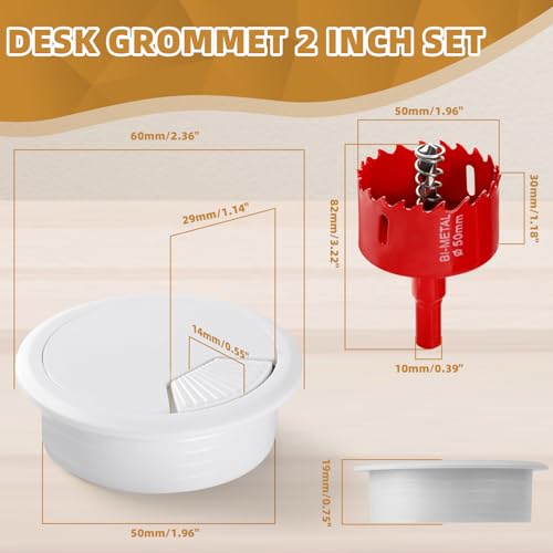 Image of Desk Grommet 2 Inch (50 mm) 10 Pieces, Desk Hole Cover for Cables White, ABS Plastic Grommet Hole Cover with Hole Saw for Wires Cables Through the Countertop by XIOGZAXI