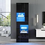 NADEUSAK Vitrina de 60 x 170 cm, armario alto con 1 cajón y 4 armarios, vitrina de cristal, armarios de salón, expositores, color negro