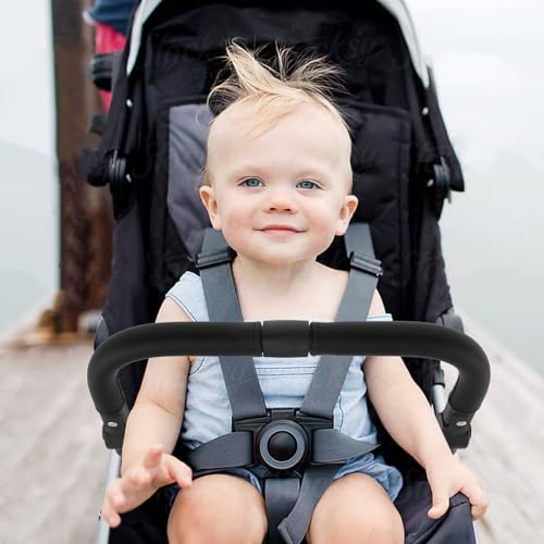 Image of Stroller Bumper Bar Replacement Stroller Armrest Adjustable Universal Crossbar Detachable Stroller Bar Handle Stroller Accessory Black PU Leather for Baby Easy to Install and Adjust