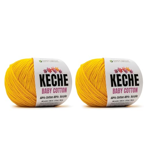 Image of Keche Baby Cotton, 60% Cotton 40% Acrylic Yarn, Soft Cotton Yarn for Crochet and Knitting, Amigurumi Yarn 4 Skeins /Balls [1.76 Oz (50g) / 180 Yrds (165m)] x 2 Yellow