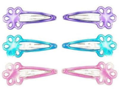 6 barrettes cheveux clic clac fleur rose violet bleu