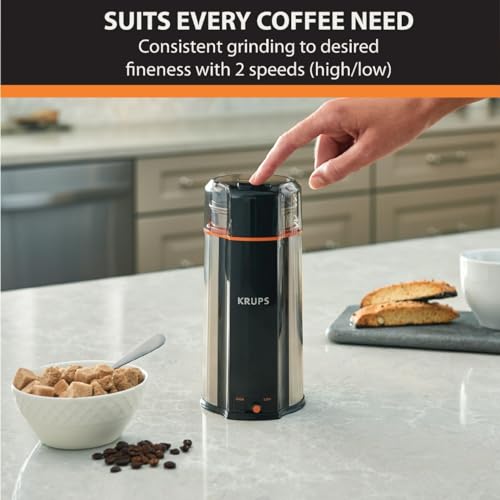Krups, Coffee Grinder, Ultimate Silent Vortex Plastic and Stainless Steel Grinder with Removable