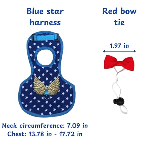 Image of Duck Harness and Leash for Real Ducks with Bowtie Set, Adjustable Walking Harness and Bowties for Real Ducks, Duck Collar for Pet, Leash for Pet Chicken Goose Hens Rooster (M, Blue Star)