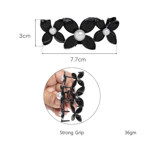 Image of Radhu & Kabby Antique Black Floral Hair Claw Clip for women | Pearl Embellished | Elegant Strong Hold Hair Accessory for Wedding, Party & Festive Styling | Pack of 1