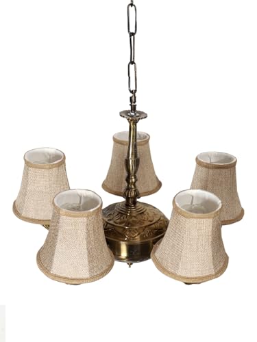 Image of Devansh 05 Lights Beige Round Shade with Antique Golden Chandelier -K
