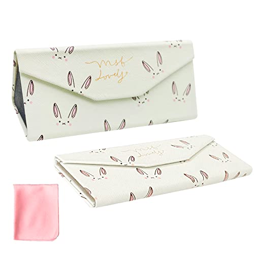 EQLEF Étui à Lunettes Pliable, étui à lunettes de soleil avec chiffon de nettoyage Portable etui lunettes rigide Coque rigide pour lunettes femmes (Blanc)