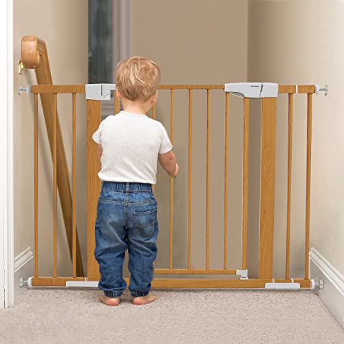 Mumeasy Baby Gate, 29.6"-46" Pressure Mounted Metal Dog Gate With Wood Pattern, Extra Wide Pet Gate With Walk Through Door For Stairs And Doorways #TOP5