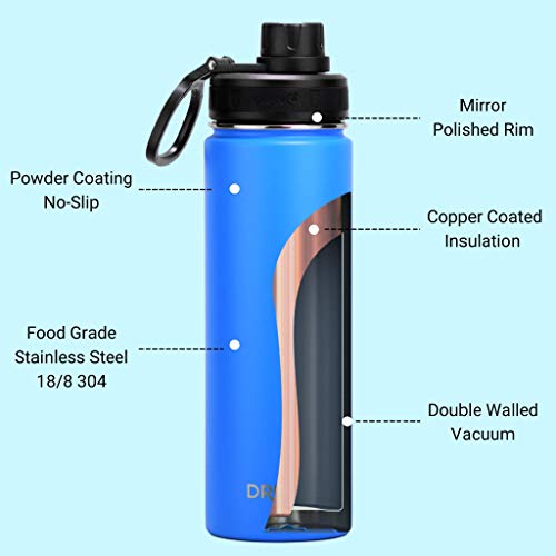 Image of Drinco Stainless Steel Water Bottle Spout Lid Vacuum Insulated Double Wall Water Bottle Wide Mouth Leak Proof Keep Cold Sport Camping Hiking (22oz Royal Blue)