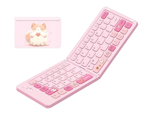 Image of jar-owl Foldable Compact Keyboard,Portable Bluetooth Keyboard, Pocket-Sized Wireless Travel Keyboards for iPad, Smartphone, Tablet and Laptop - Pink