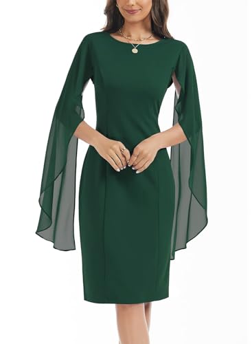 Image of HELYO Women's Chiffon Cloak Sleeve Mini Cape Dress V-Back Semi-Formal Elegant Bodycon Wedding Guest Evening Cocktail Dresses