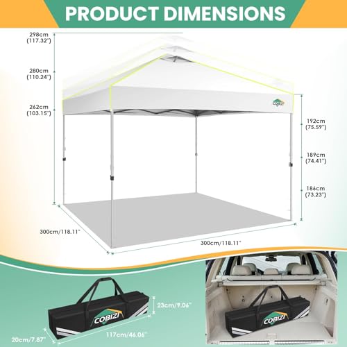 Image of COBIZI 10x10 Pop Up Canopy - One Push Setup Tent, Glow Strips, 4 Sidewalls