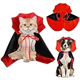 Halloween Cat Costume, Red & Black Dog Halloween Costume, Pet Vampire Wizard Cloak, with Adjustable Strap, Small Funny Cats Vampire Cape, Cat Costumes for Little Dogs Cats Puppy Cosplay Party